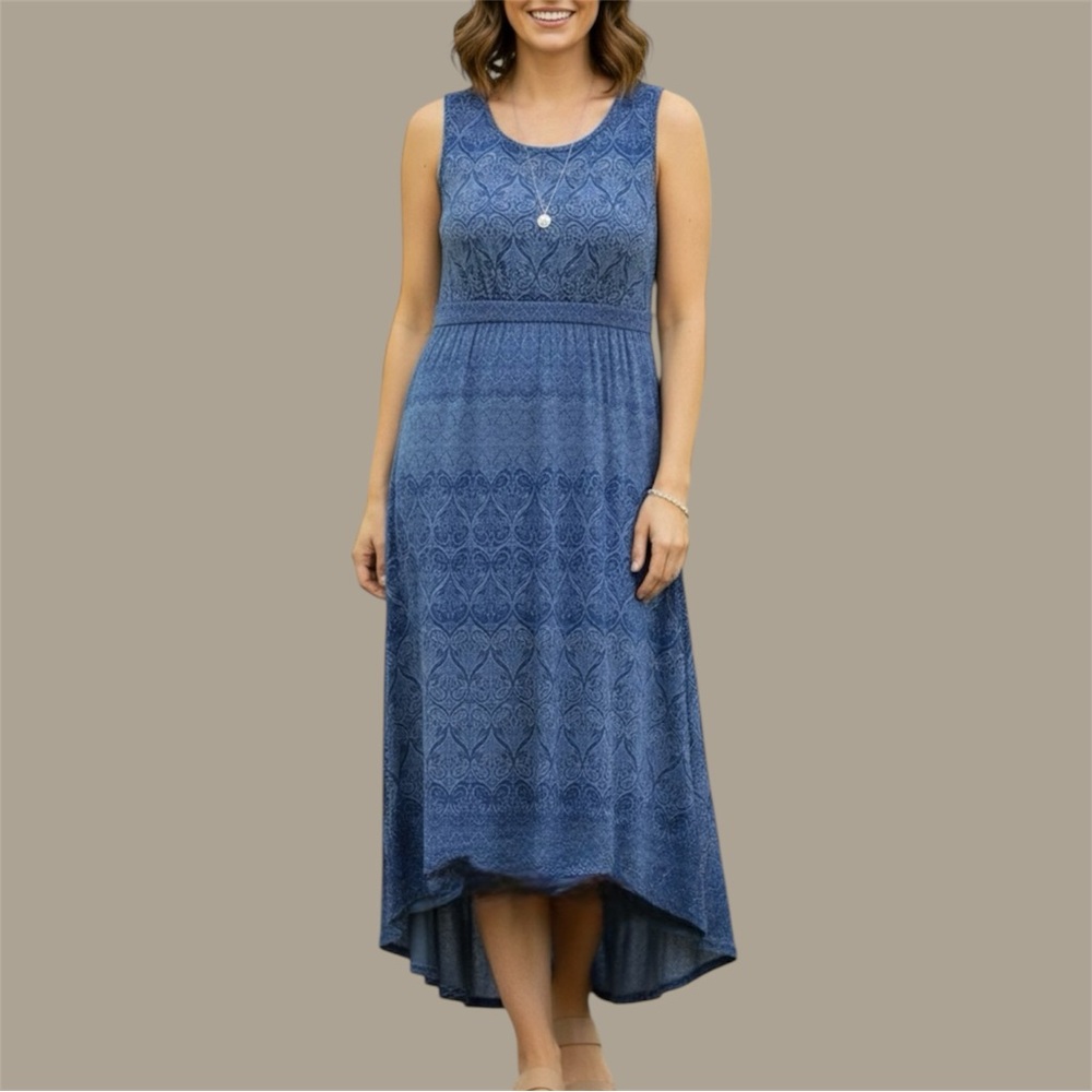 Soma Soft Knit Hi‎ Lo Blue Sleeveless Dress Sz M